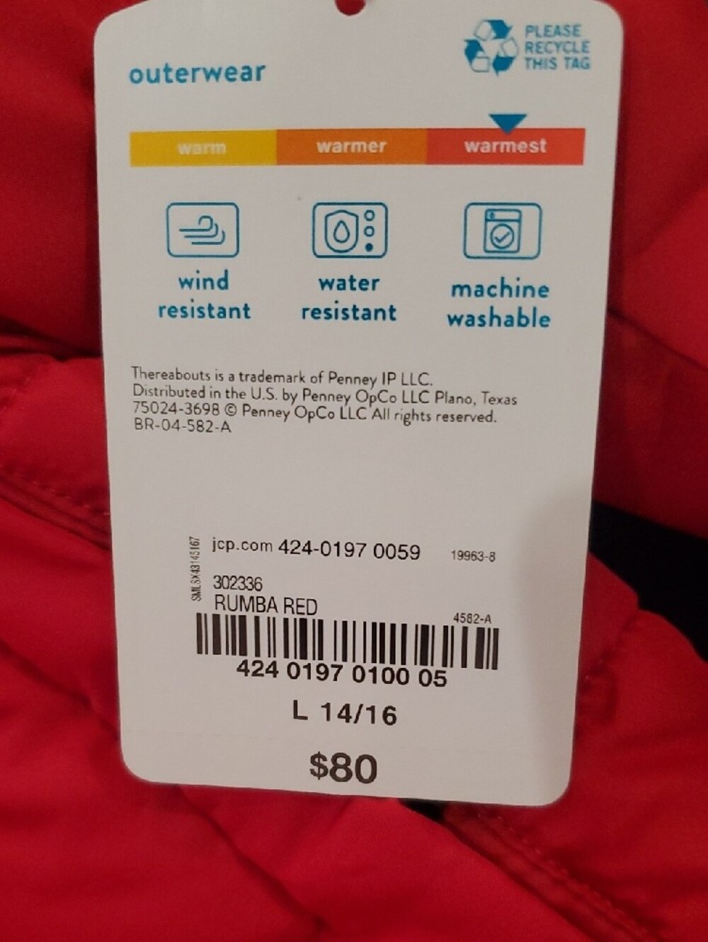 Thereabouts Kids Red Puffer Jacket - Youth NWT L - Picture 7 of 11